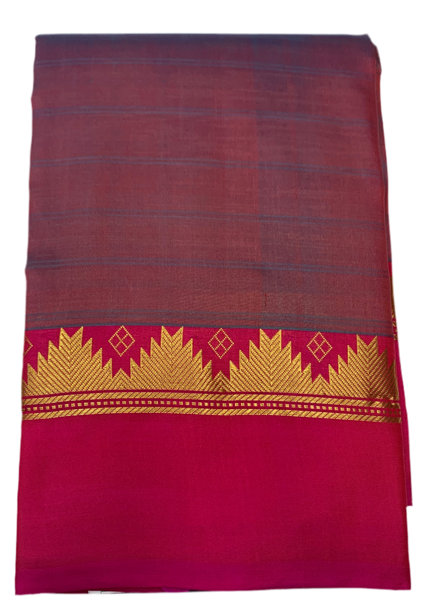 Pure Kanchipuram Silk Saree Dual shade with Pink Border