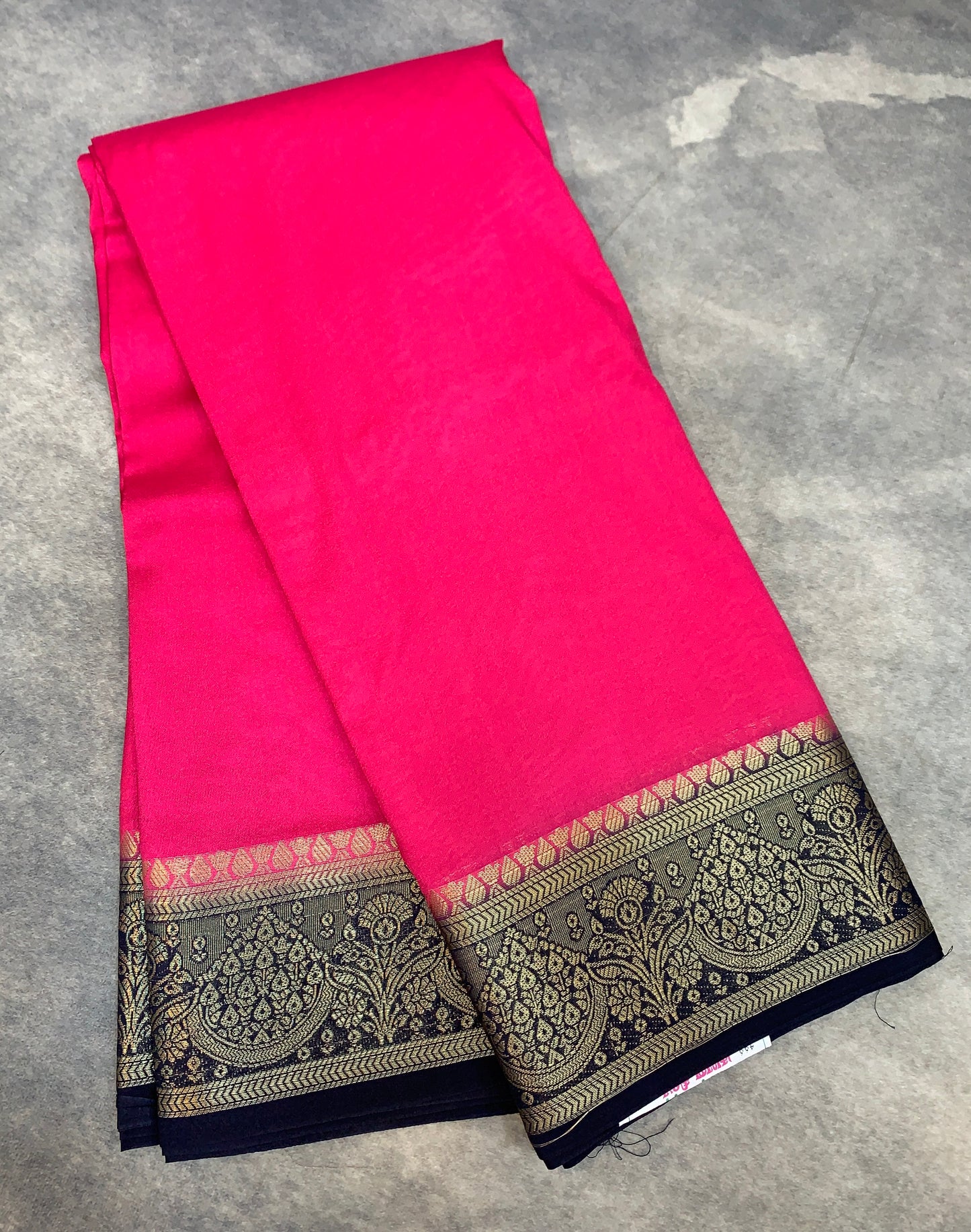 Crepe Saree Baby Pink Colour with Navy Blue Border