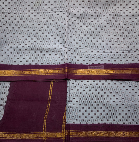 9 yards Cotton Saree Gray Colour with Magenta Border