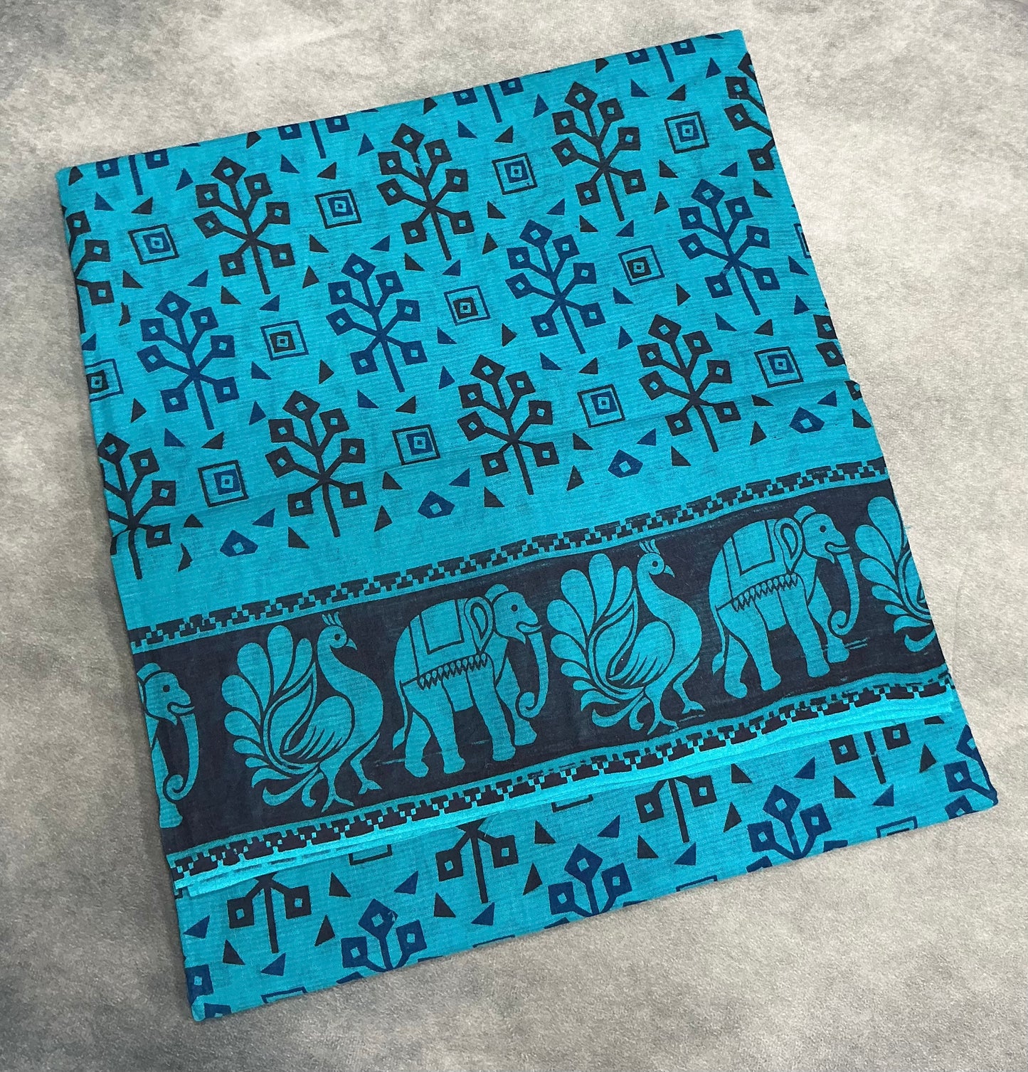 Chettinad Sungudi Cotton Sky Blue Colour with Navy Blue Colour Border