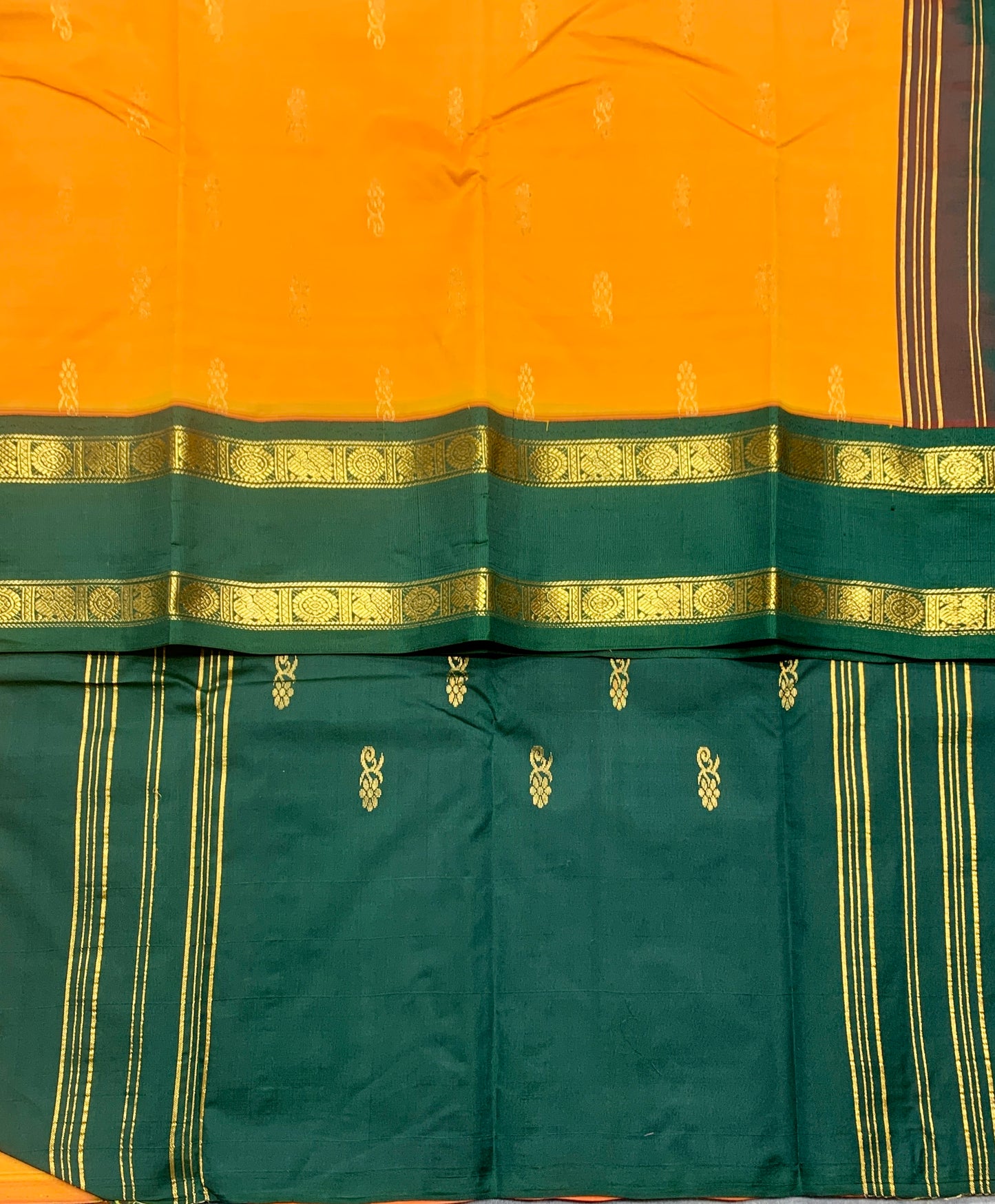 Semi Silk Saree Yellow Colour with Rettai Pettu Border-(One Side Border)