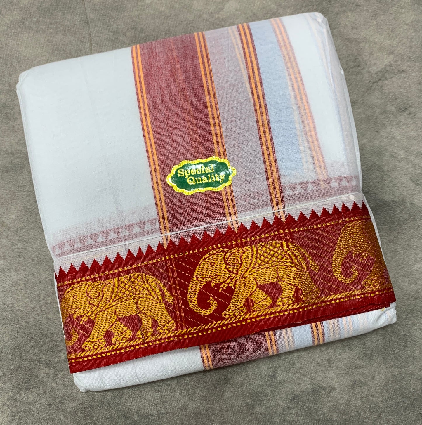 9X5 Cotton Dhoti White Colour with Red and Blue Border with Angavastarm