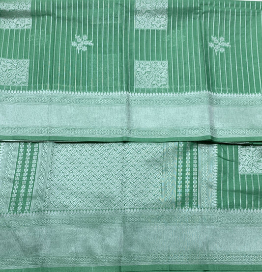 Fancy South Cotton Summer Special in Vibrant Pastel Colours - * Emerlad Green * with Sliver Zari Border