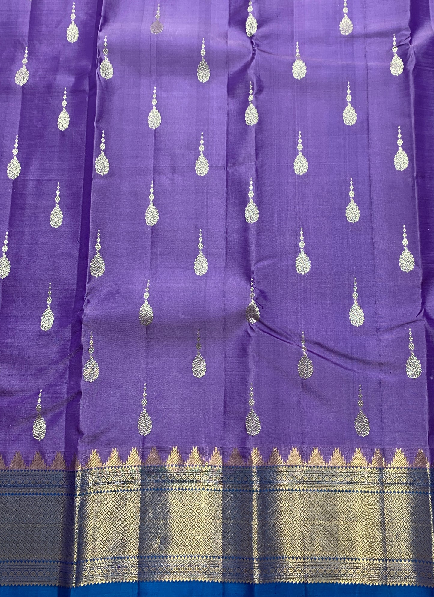 Pure Kanchipuram Silk Saree Lavender Colour with Sky Blue Border