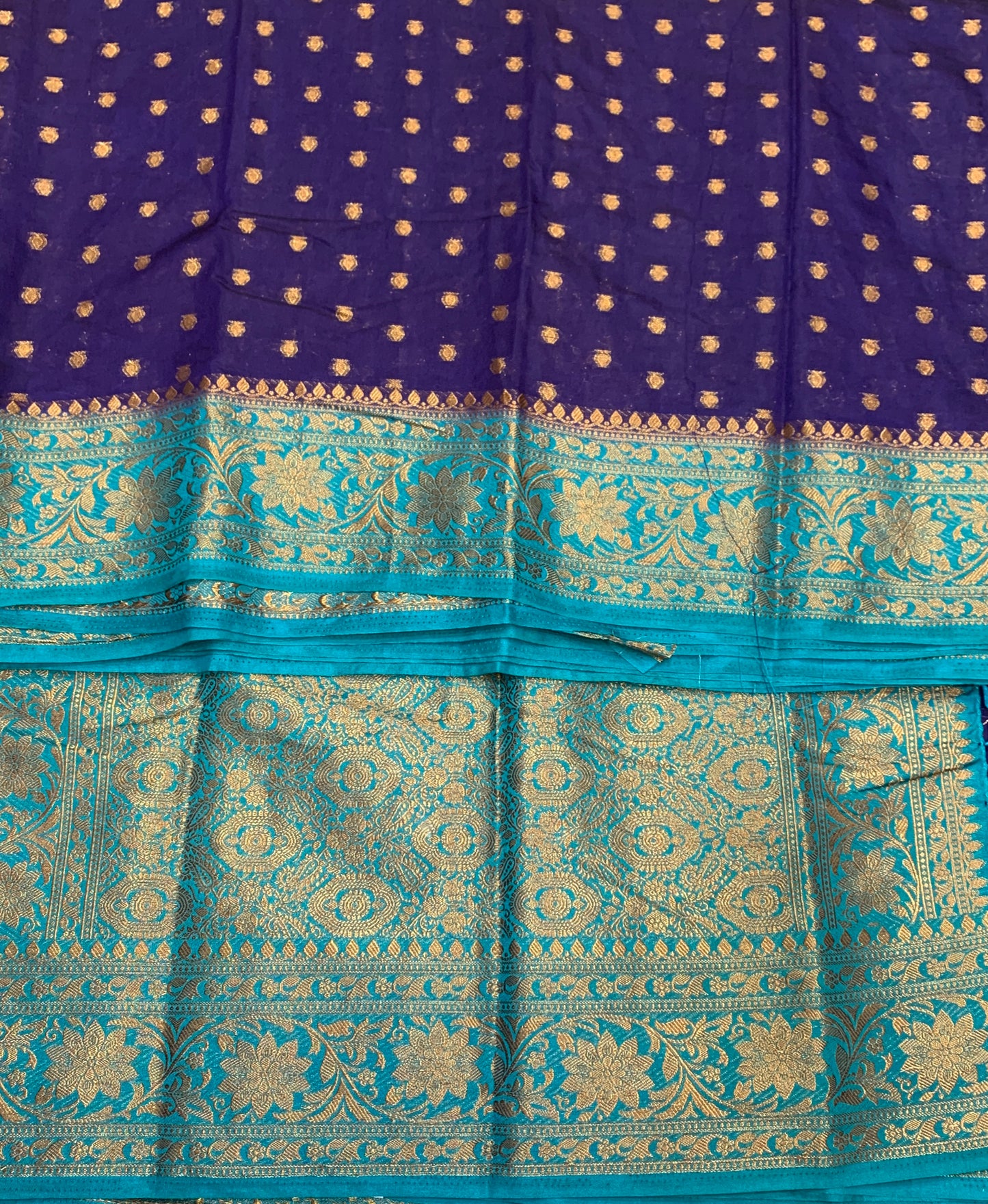 Crepe Saree Navy Blue Colour with Sky Blue Border