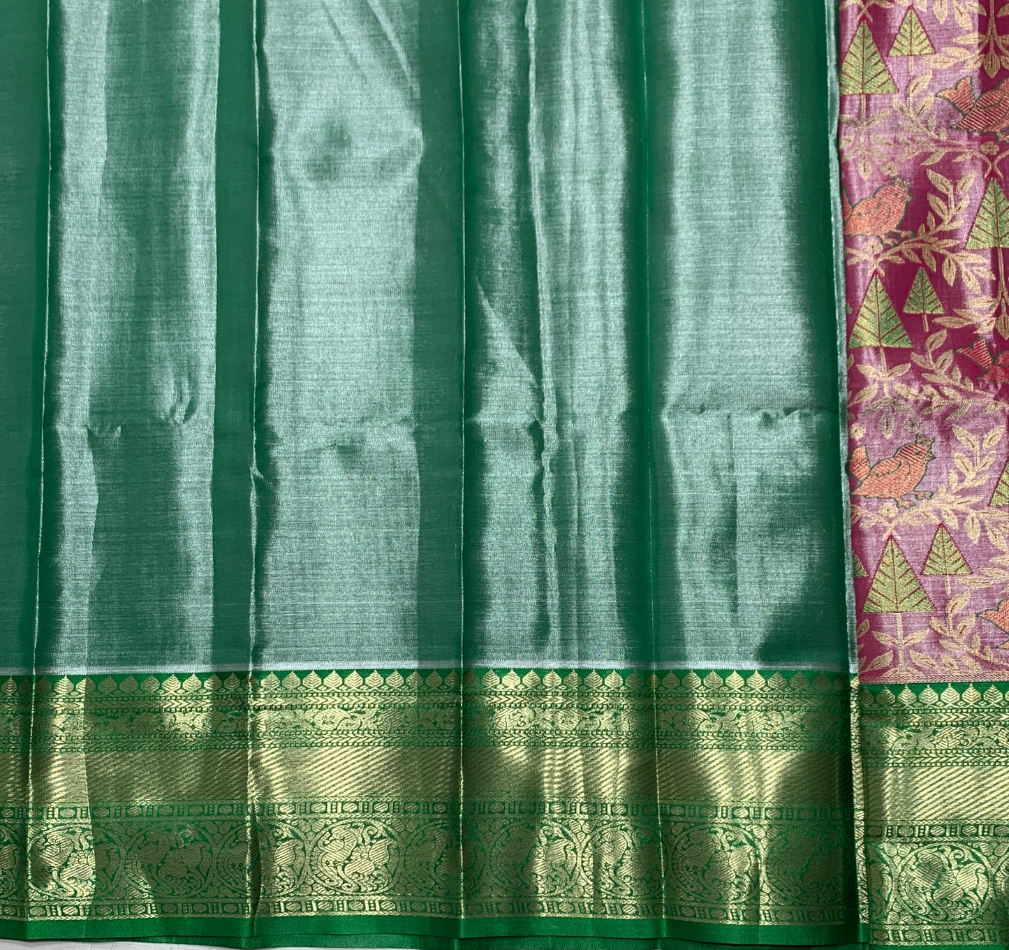 Pink Shade Vegan Silk Kids Pattu Pavadai with Contrast Border for Newborn to 2 Years