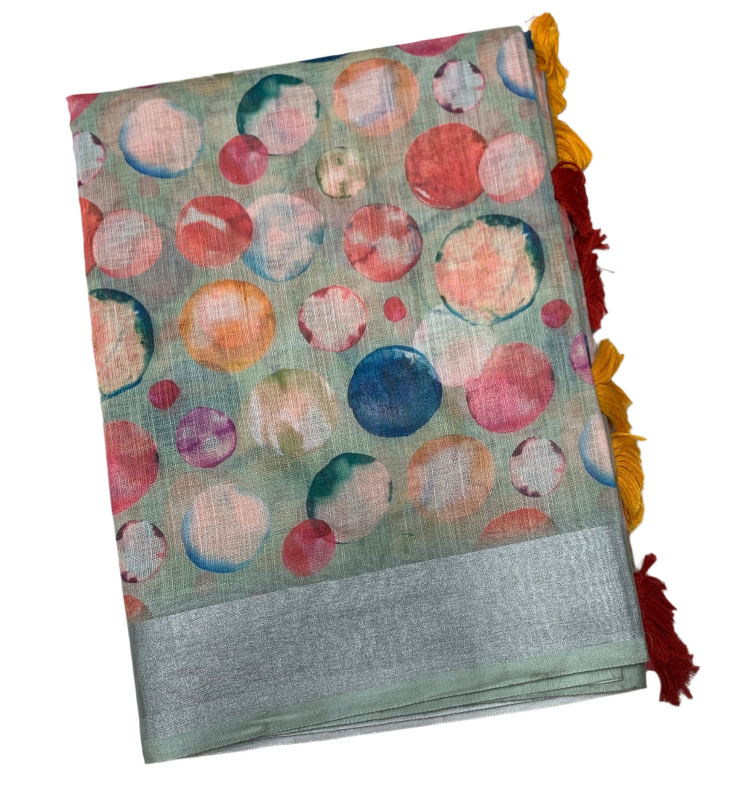 Jute Cotton Saree Mint Green Shade with Thread Border