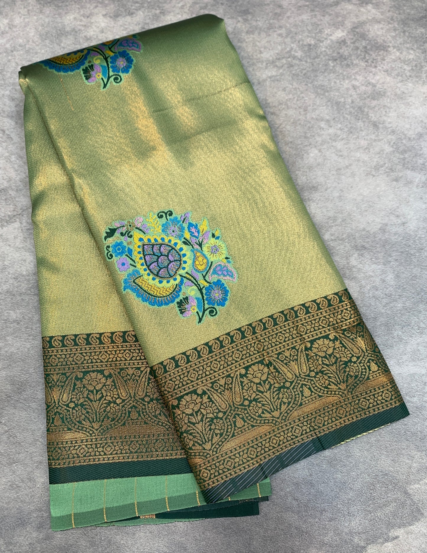 Fancy Tissue Saree Green Colour with Self Border
