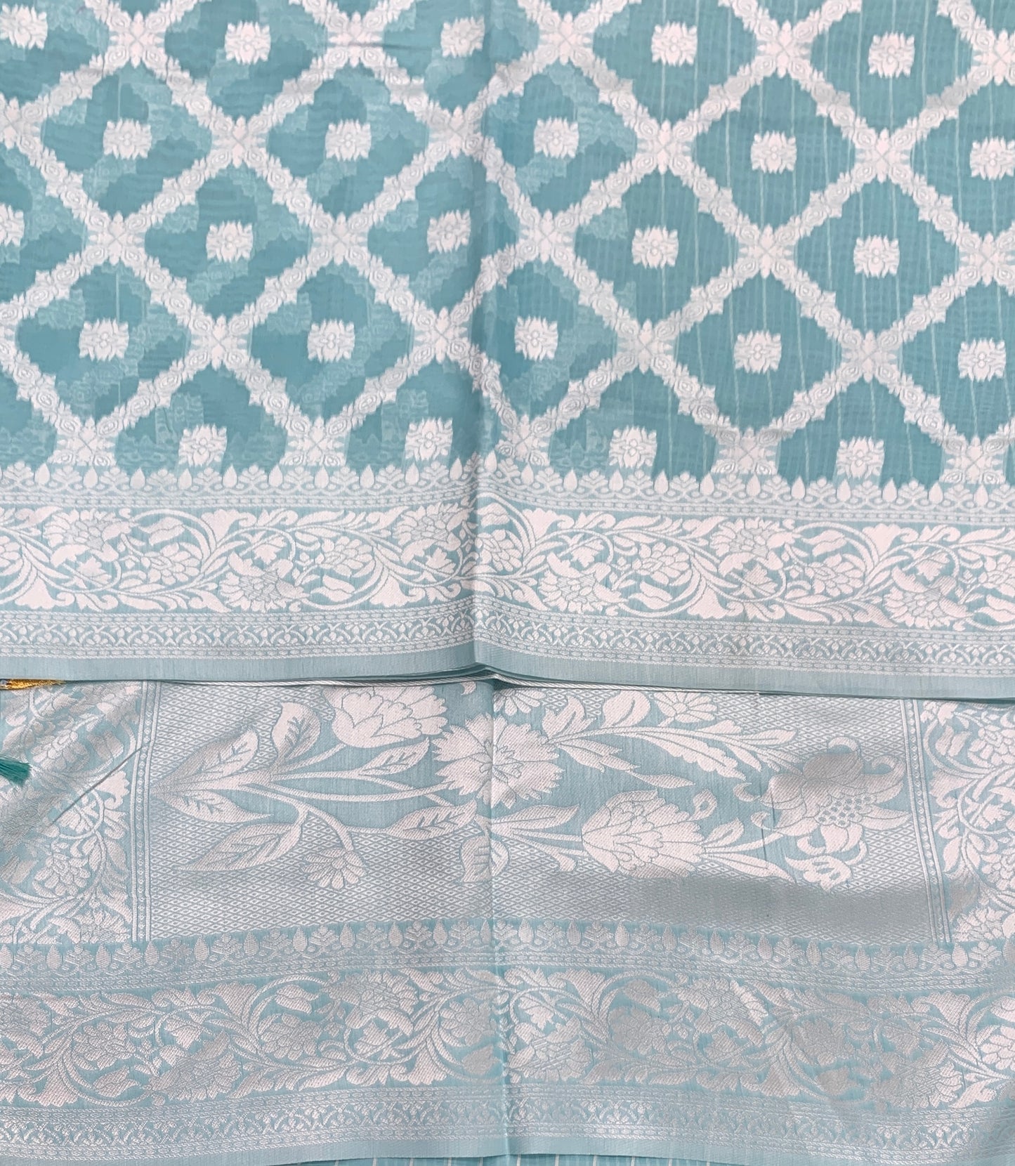 Banaras Katan Saree Sky Blue Colour with Katan Work Border