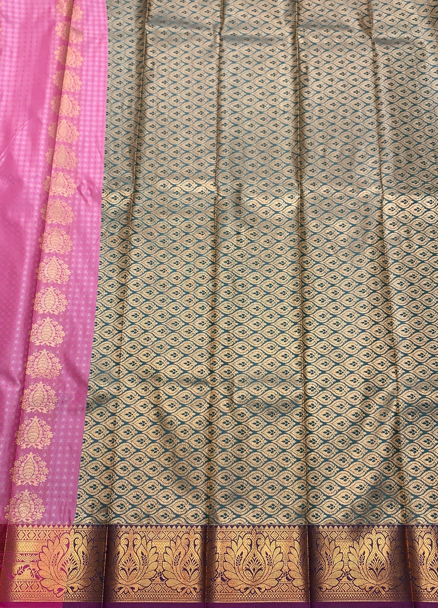 Vegan Silk Saree Peach Pink Colour Saree with Copper Border