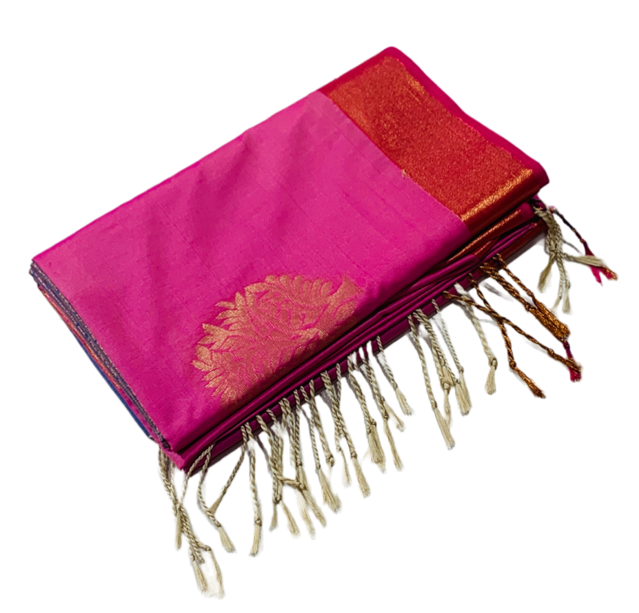 Soft Vegan Silk Saree Baby Pink Colour with Copper Border