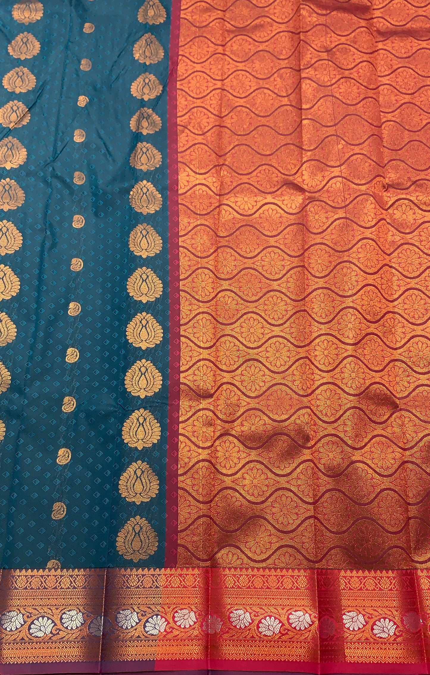 Vegan Silk Saree Sky Blue Colour Saree with Copper Border