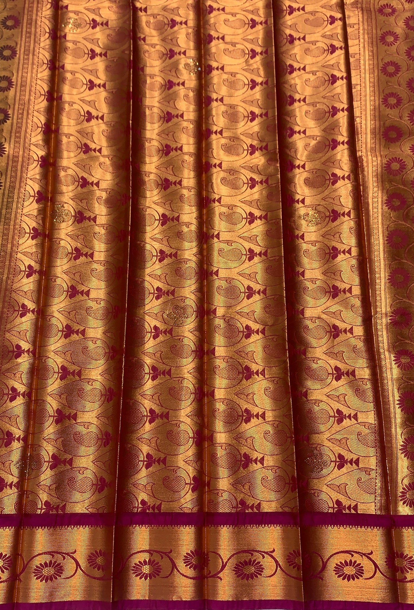 Vegan Silk Saree Olive Green Colour with Copper and Pink Border