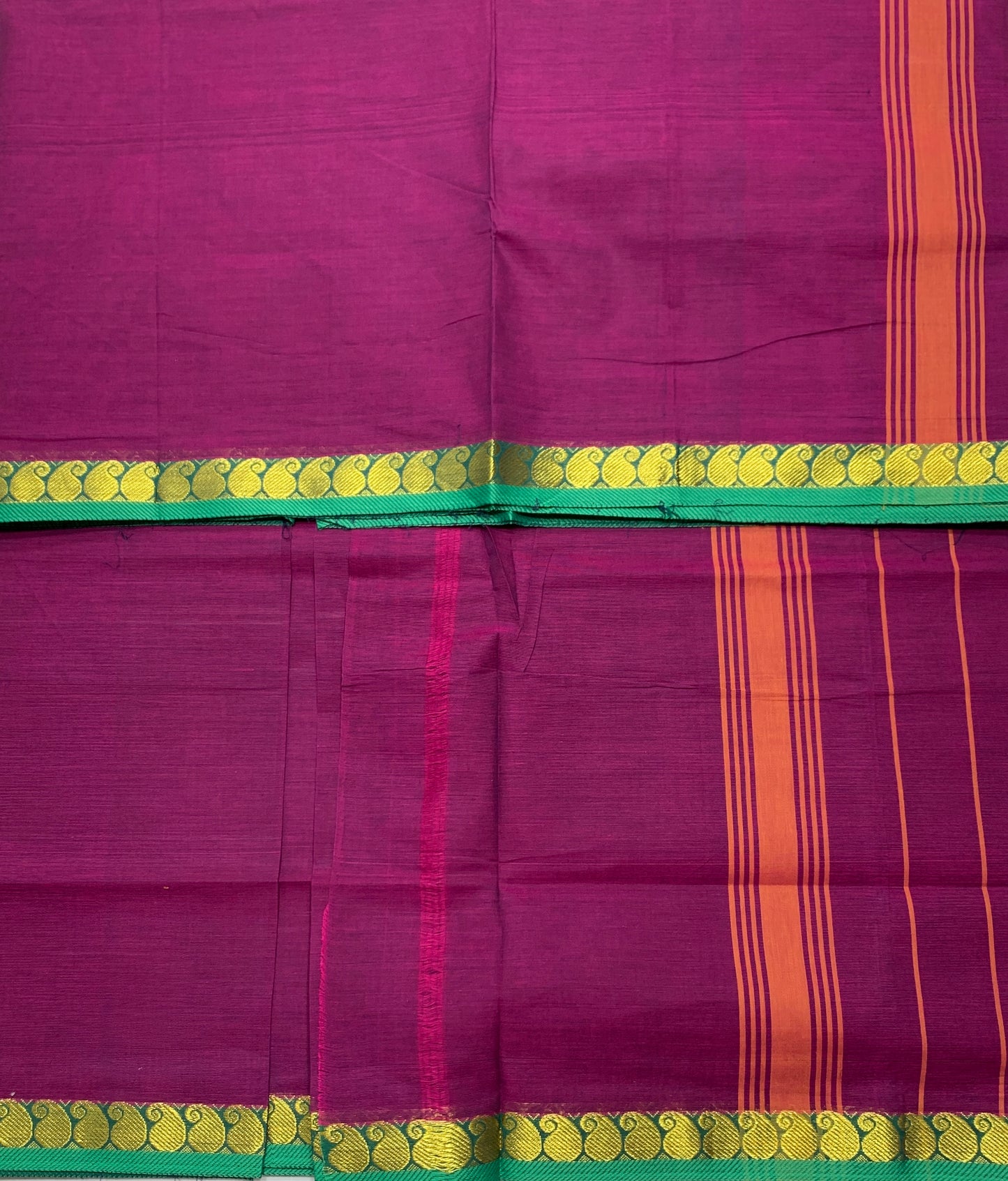 Chettinad Cotton Saree Magenta Colour with Green Border