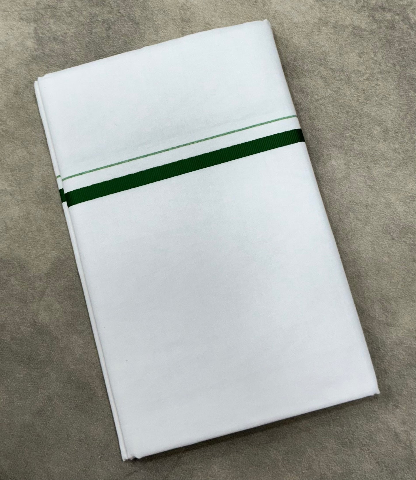 White Cotton Dhoti with Green Border