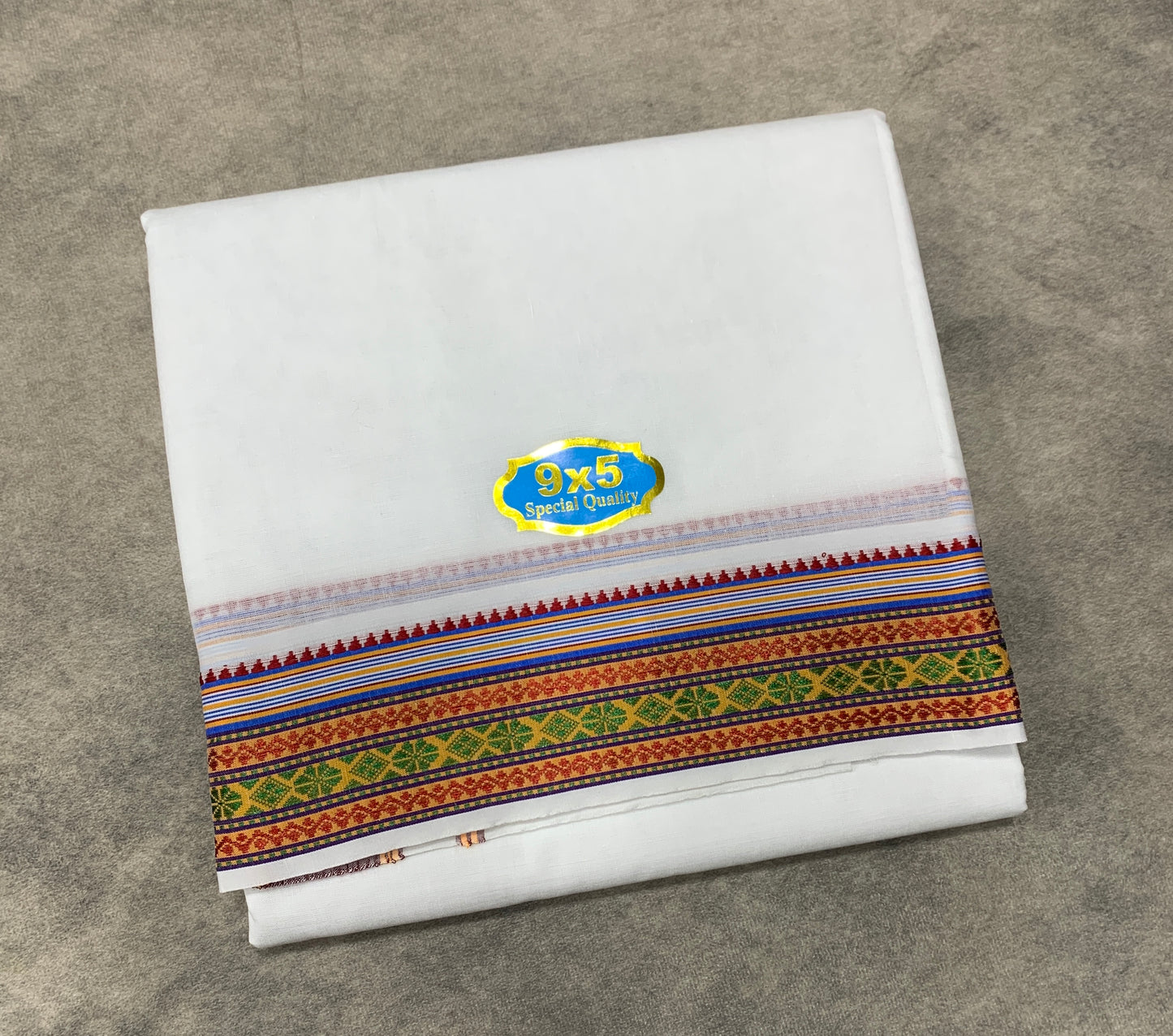9X5 Cotton Dhoti White Colour with Red and Green Border with Angavastarm