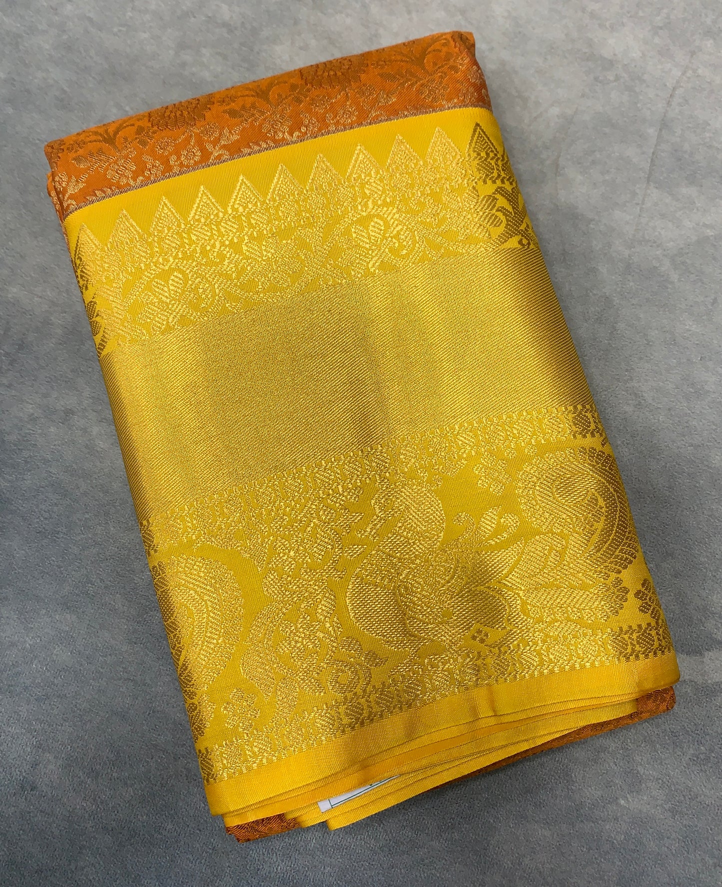 Russet Colour Semi Silk Saree with Big Yellow Border
