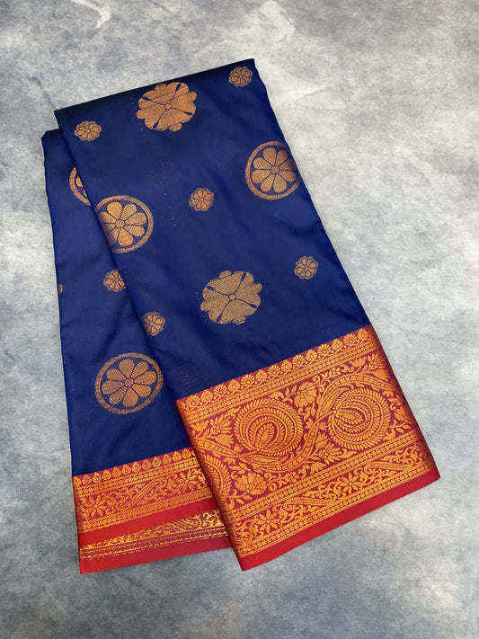 Soft Silk Casual Saree Blue Colour with Maroon Border