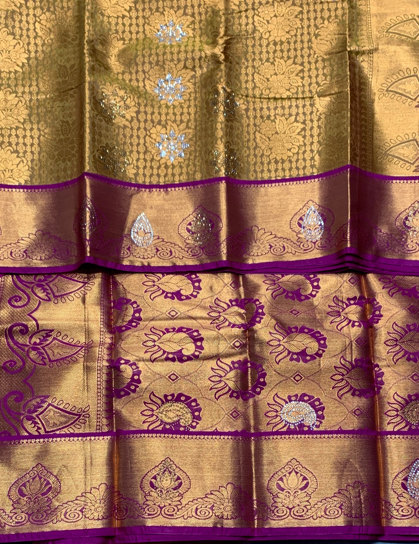 Vegan Silk Saree Golden Yellow Colour with Copper and Pink Border