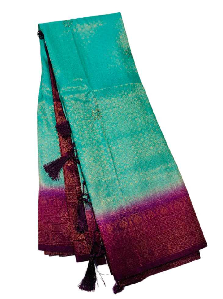 Soft Silk Saree Rama Green Colour with Magenta Pallu