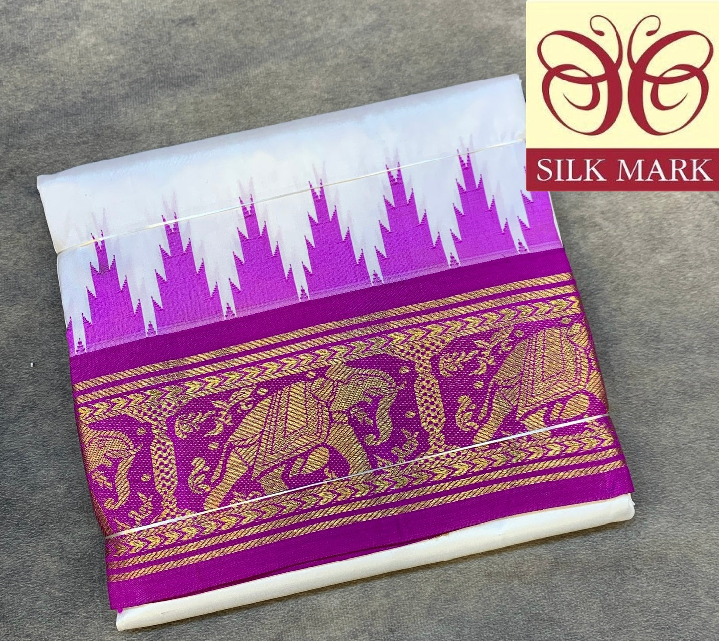 6 Mulam Silk Pooja Towel White Colour with Ganga Jamuna Korvai Border( Pre Order Available)