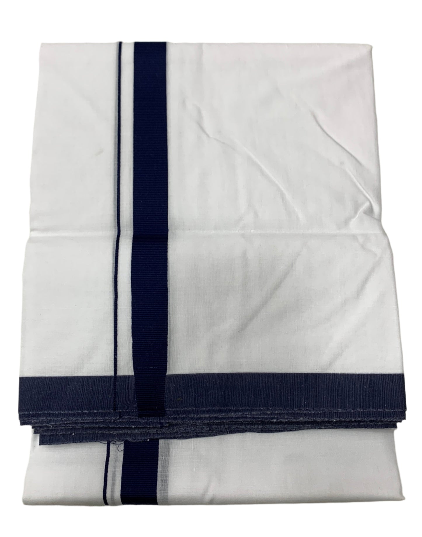 8 Mulam White Cotton Dhoti with Large Navy Blue Border