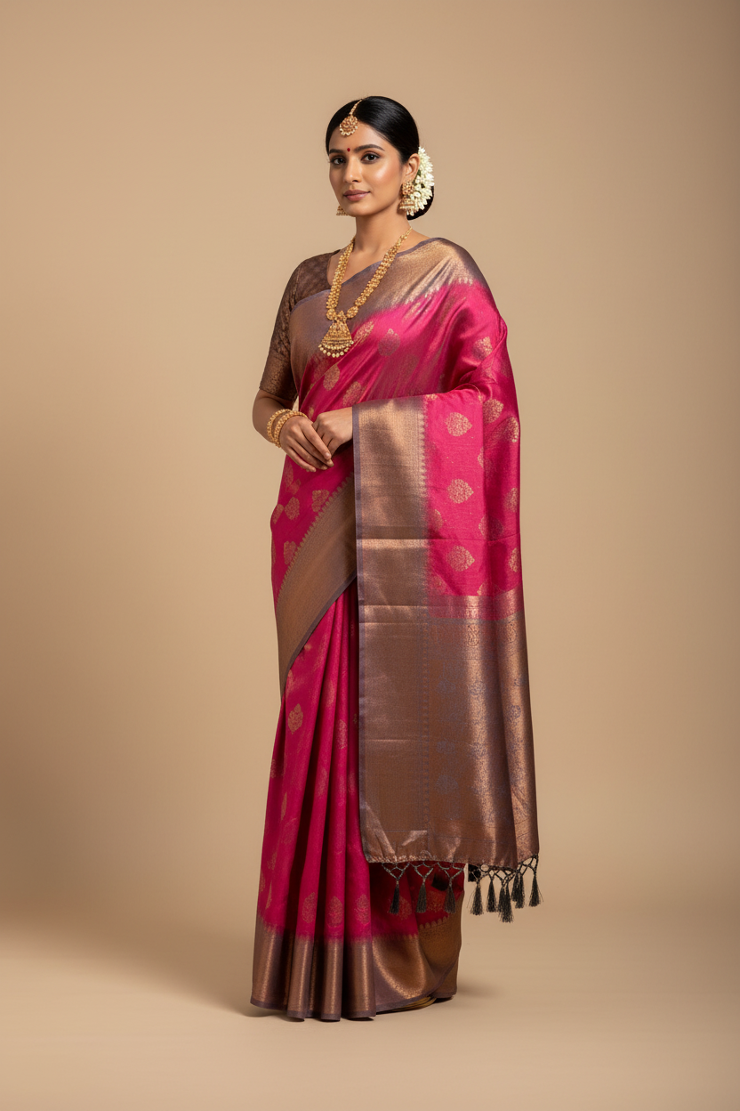 Soft Silk Saree Pink Colour with Jamiki Work.