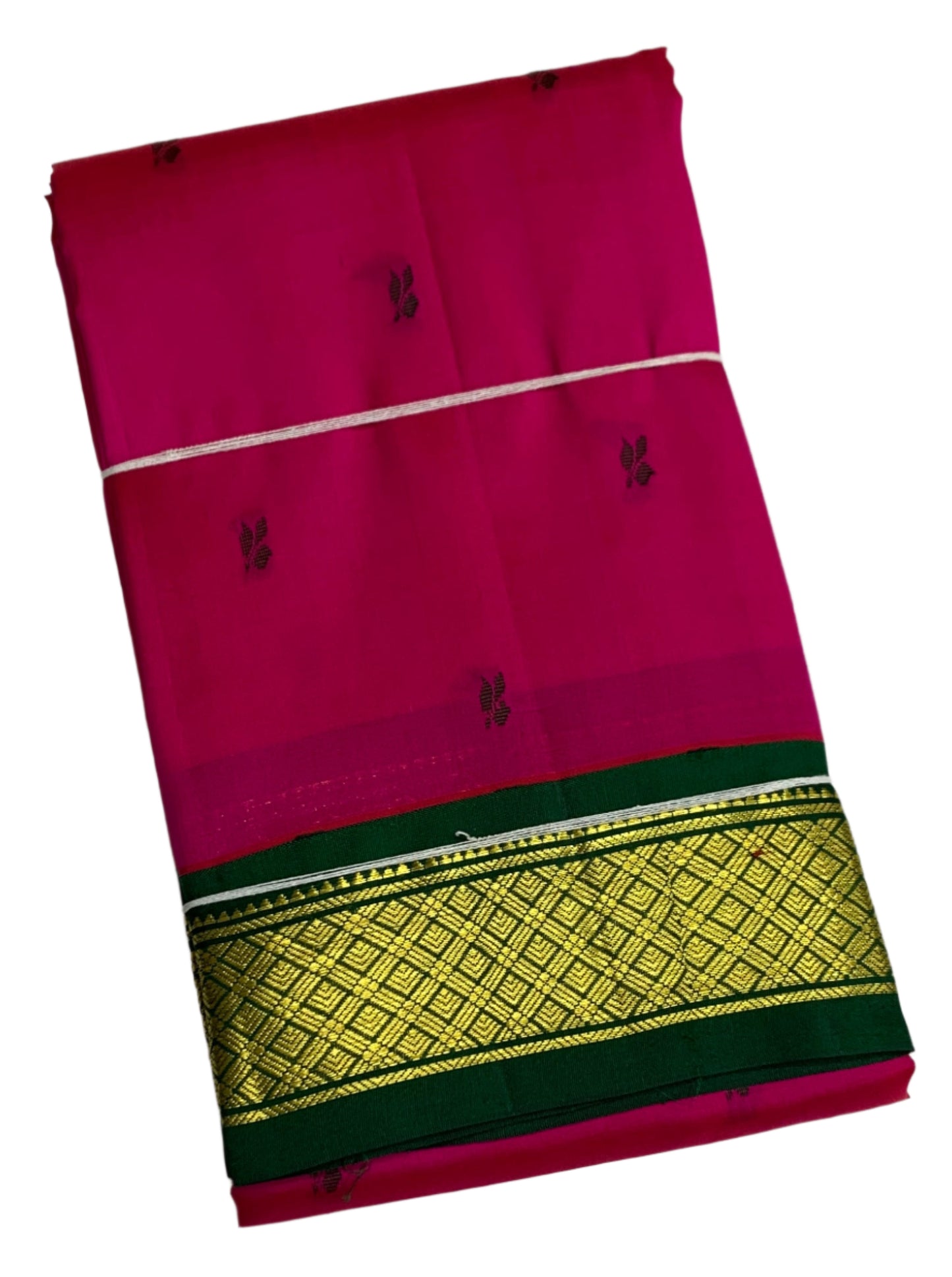 Pure Kanchipuram Silk Saree Pink Colour with Green Border