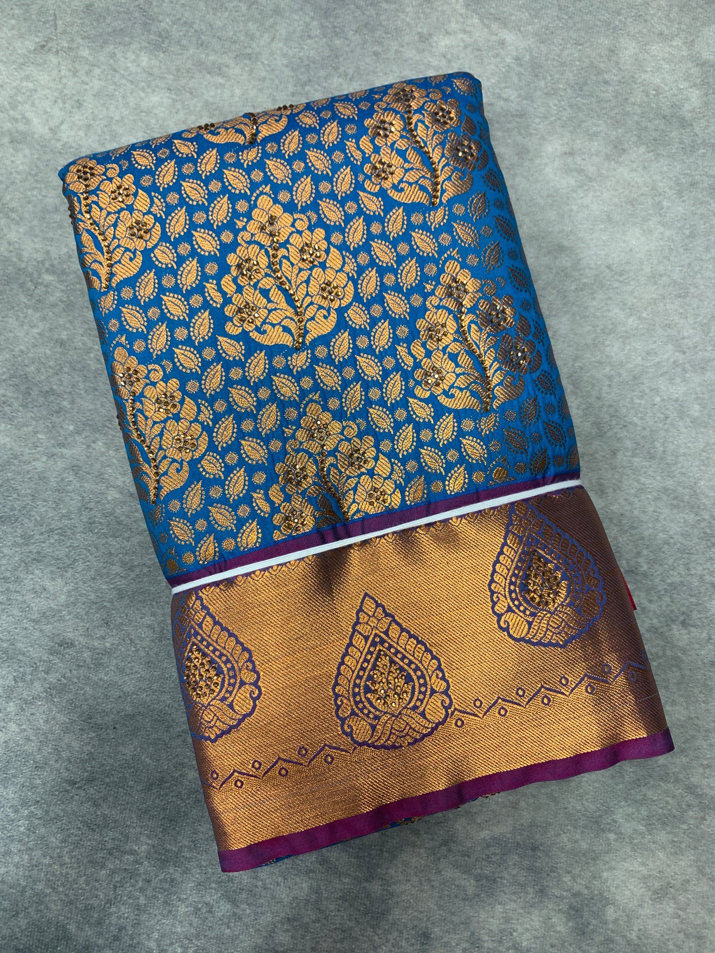 Vegan Silk Saree Sky Blue Colour with Copper and Magenta Border