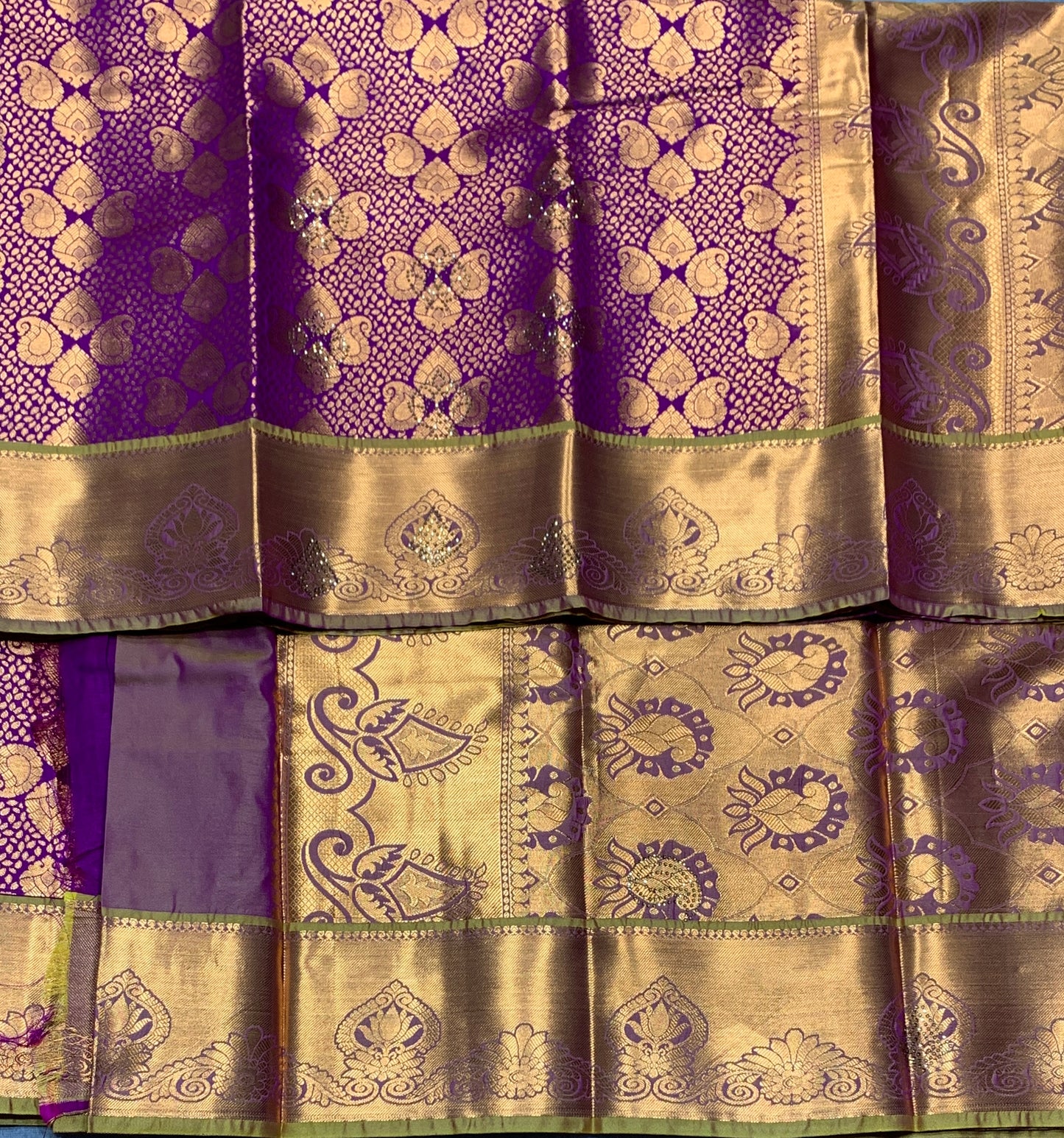 Vegan Silk Saree Magenta Colour with Copper and Golden Yellow Border