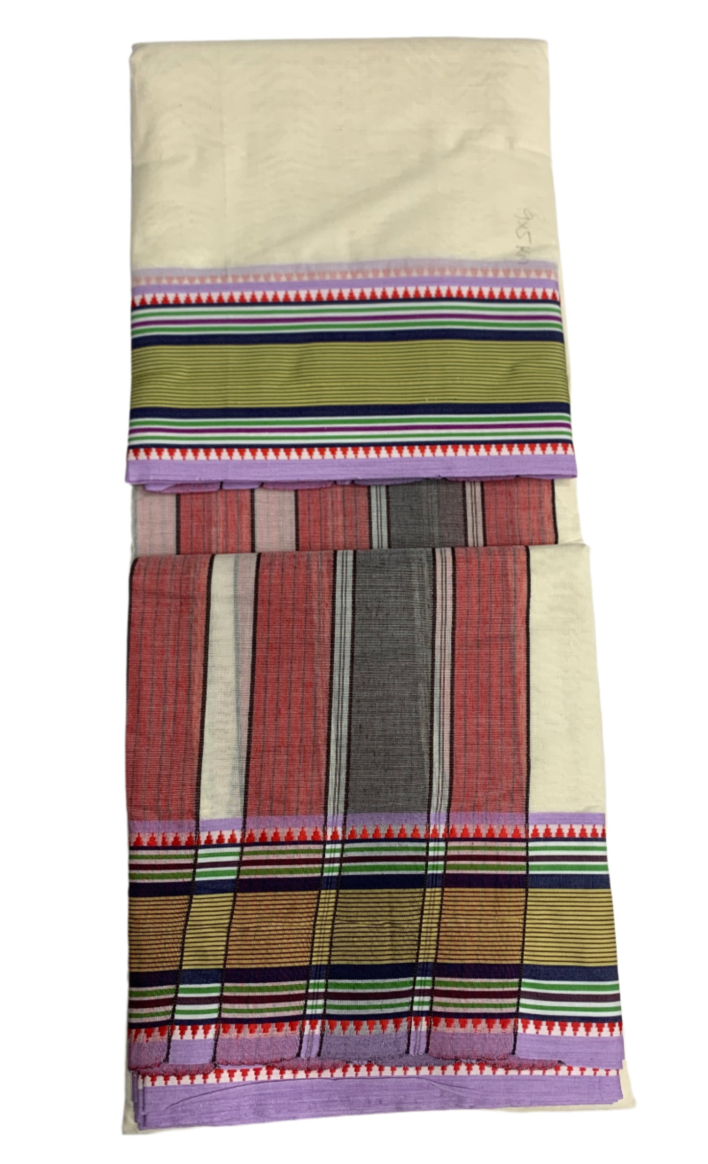 9X5 Cotton Unbleached Dhoti with Angavastram with Multi Colour Border