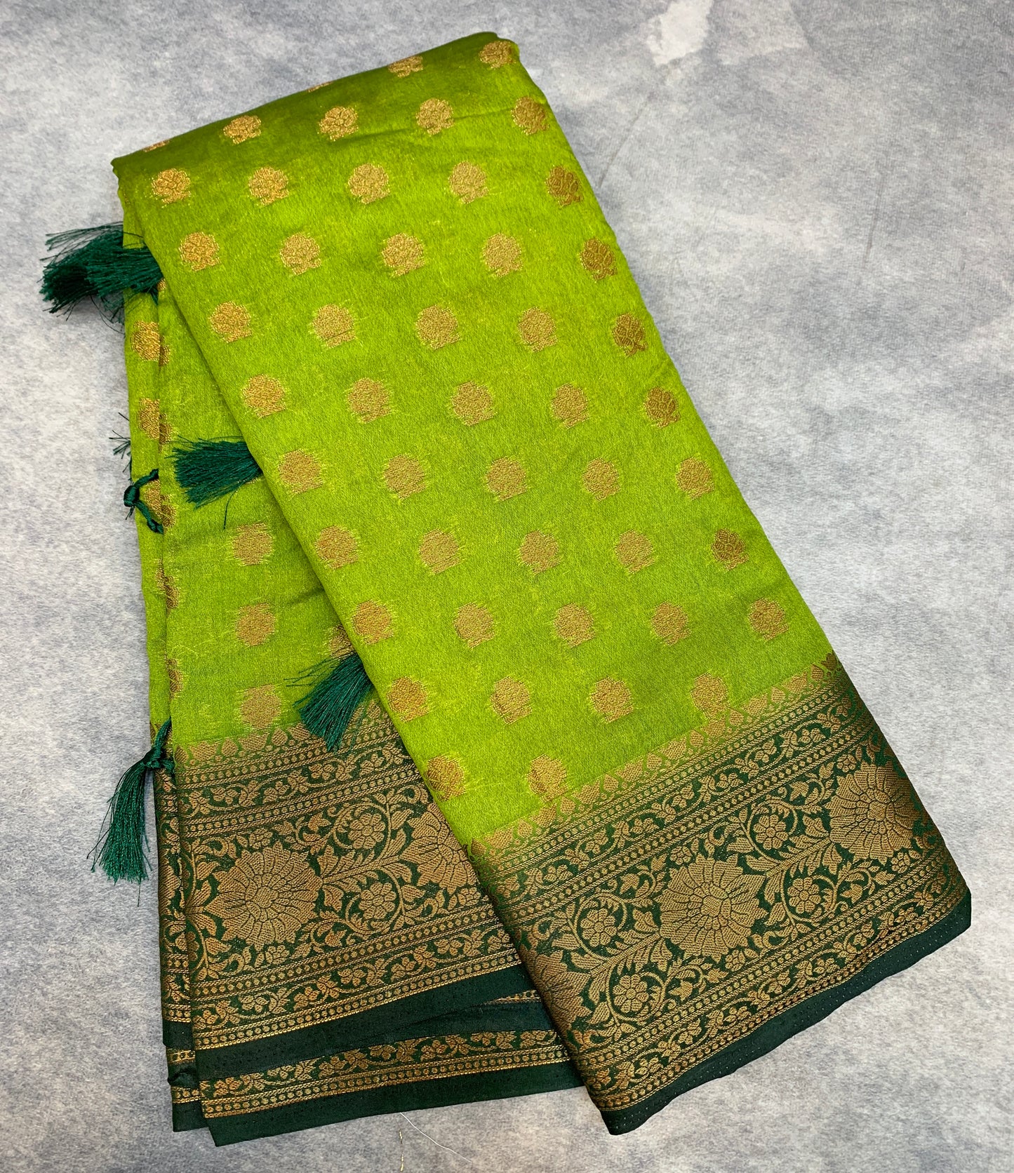 Crepe Saree Olive Green Colour with Green Border