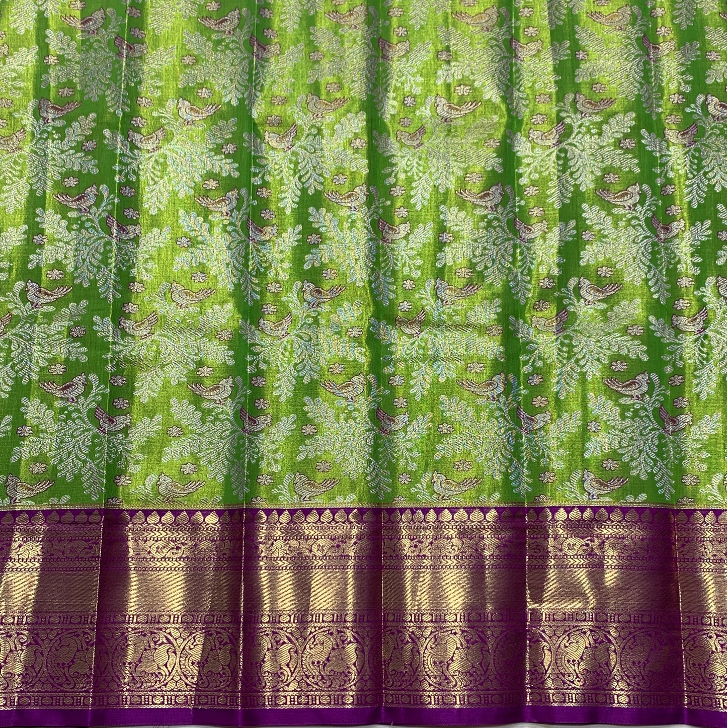 Light Green Shade Vegan Silk Kids Pattu Pavadai with Contrast Border for Newborn to 2 Years