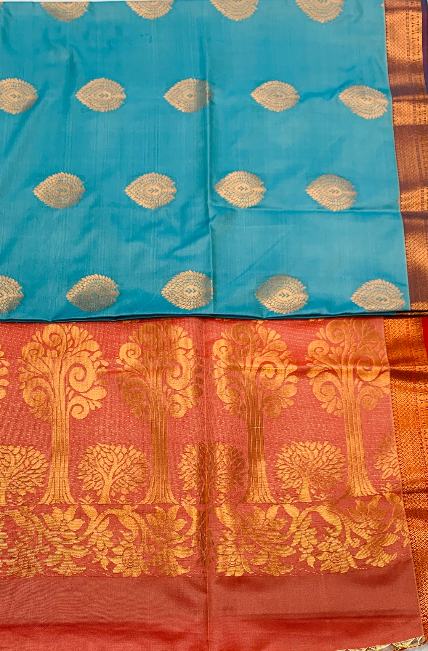 Soft Vegan Silk Saree Sky Blue Colour with Copper Border