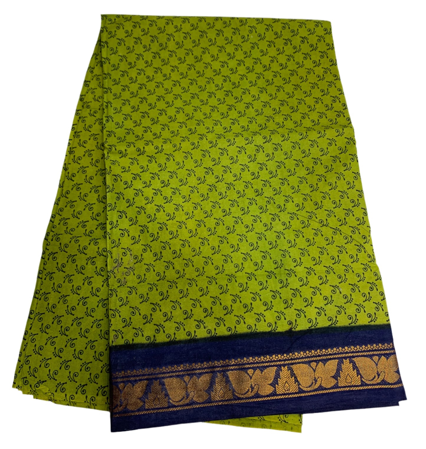 Chettinad Sungudi Cotton Olive Green Colour with Blue Border