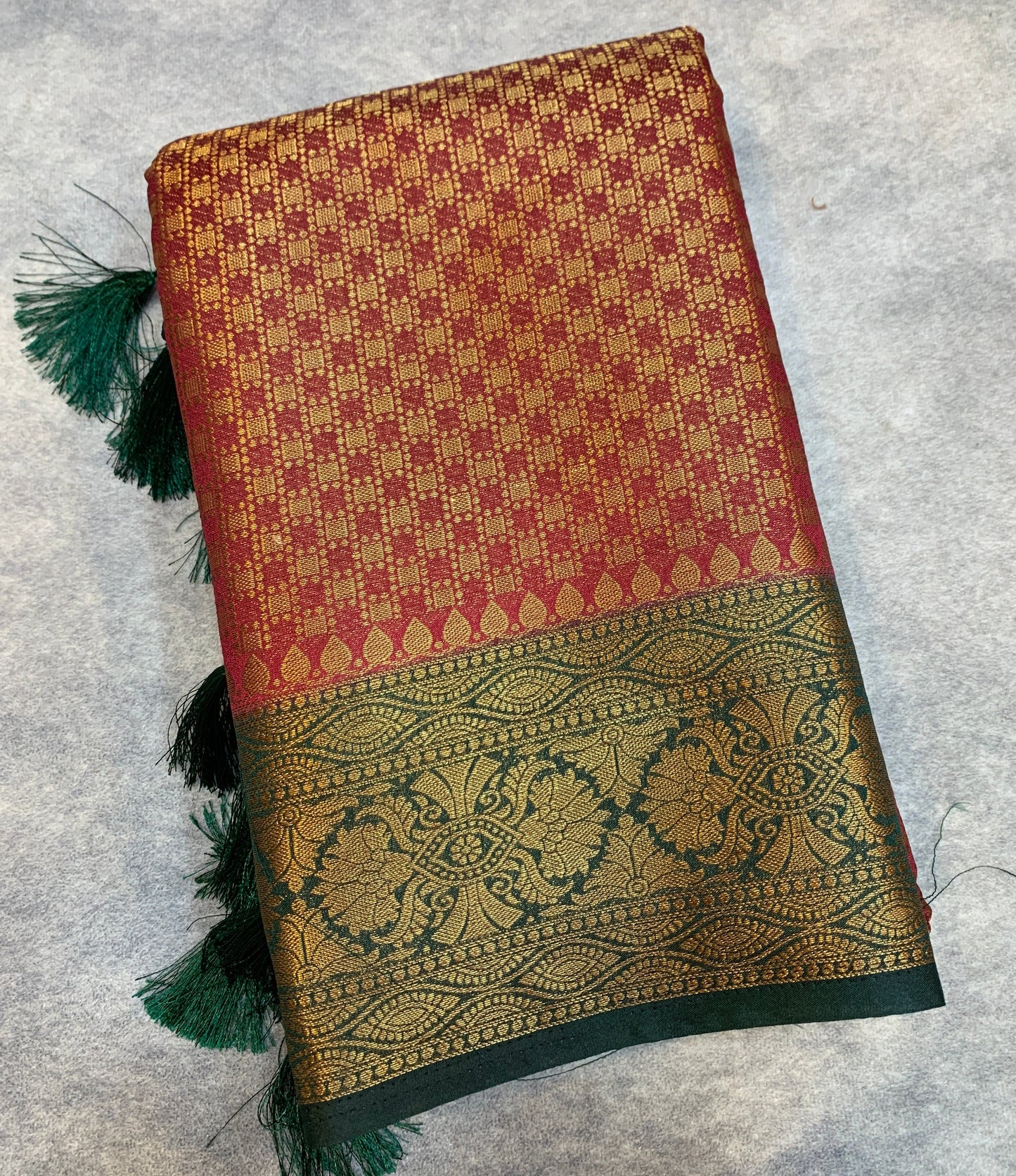 Crepe Saree Maroon Colour with Green Border