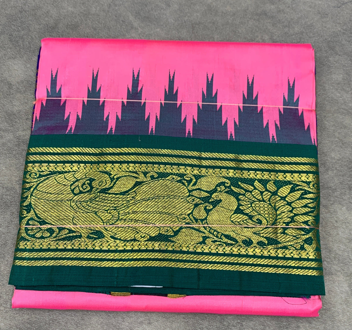 6 Mulam Silk Pooja Towel Peach Pink Colour with Ganga Jamuna Korvai Border