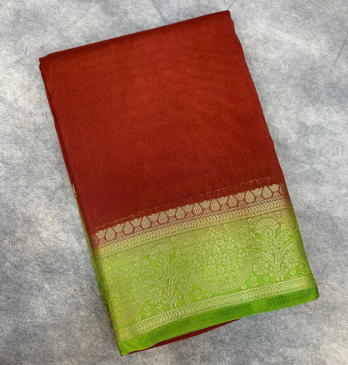 Crepe Saree Maroon Colour with Olive Green Border