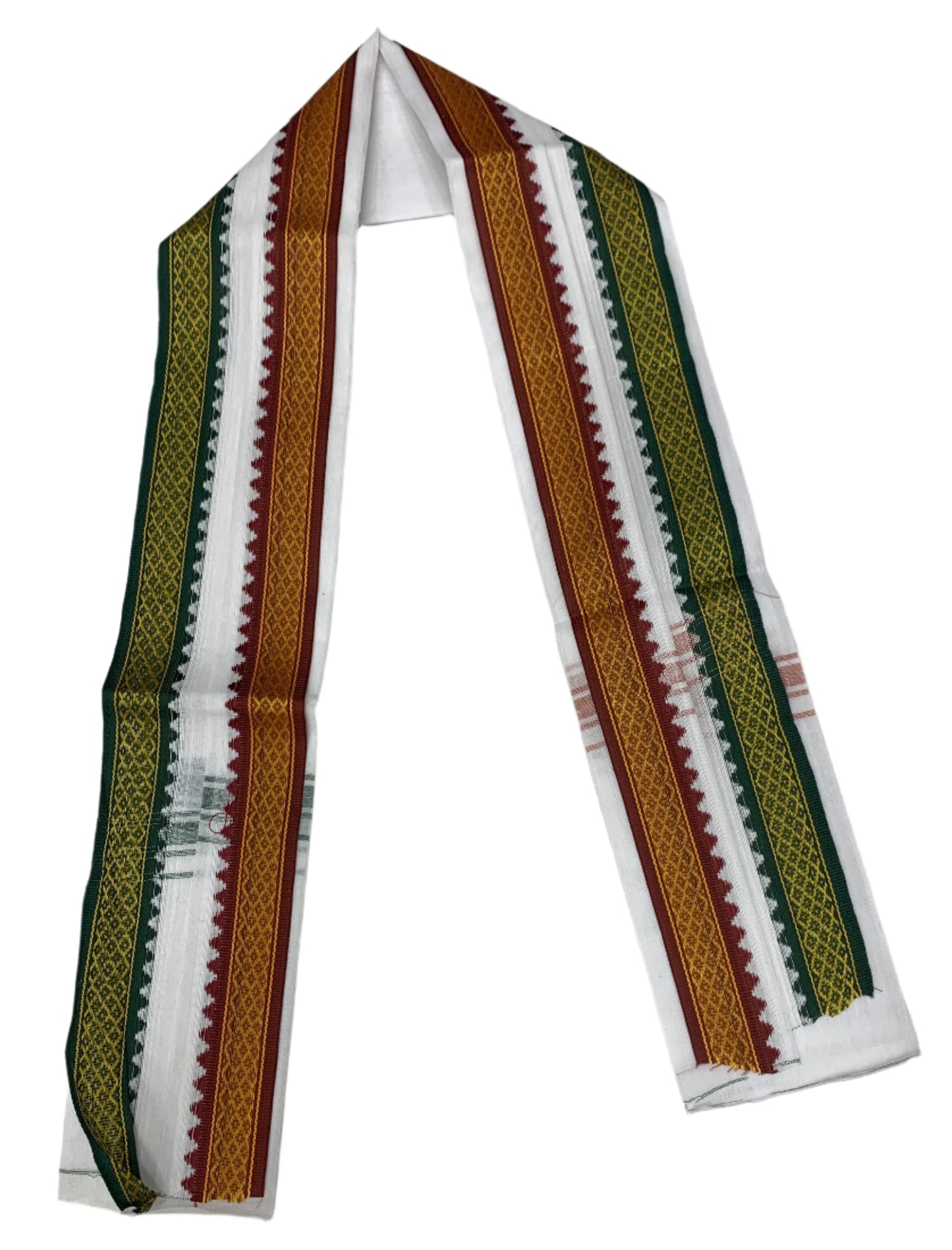 3 Mulam Cotton Pooja Towel White with Green and Maroon Border - Pack of 5