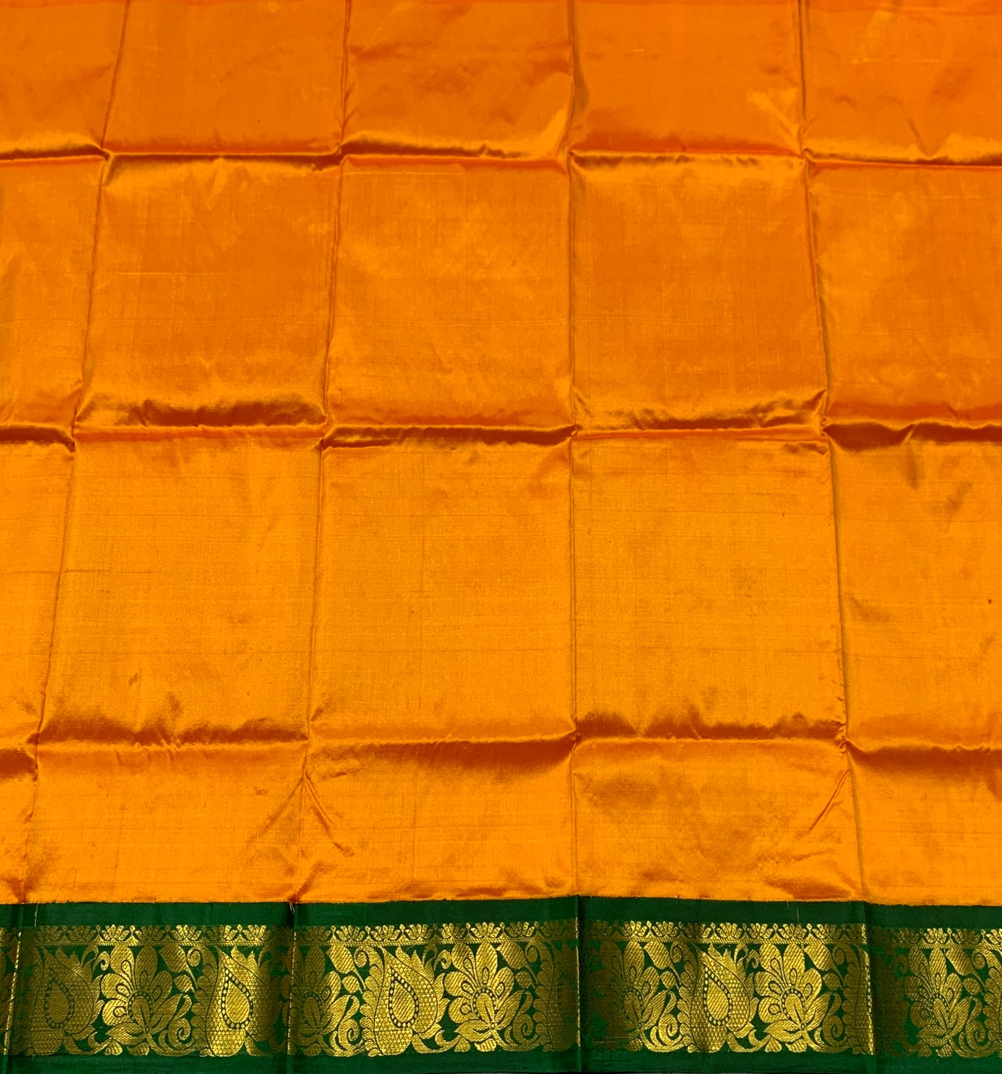 Mango Yellow Shade Pure Kanchipuram Kids Pattu Pavadai with Contrast Border for Newborn to 2 Years