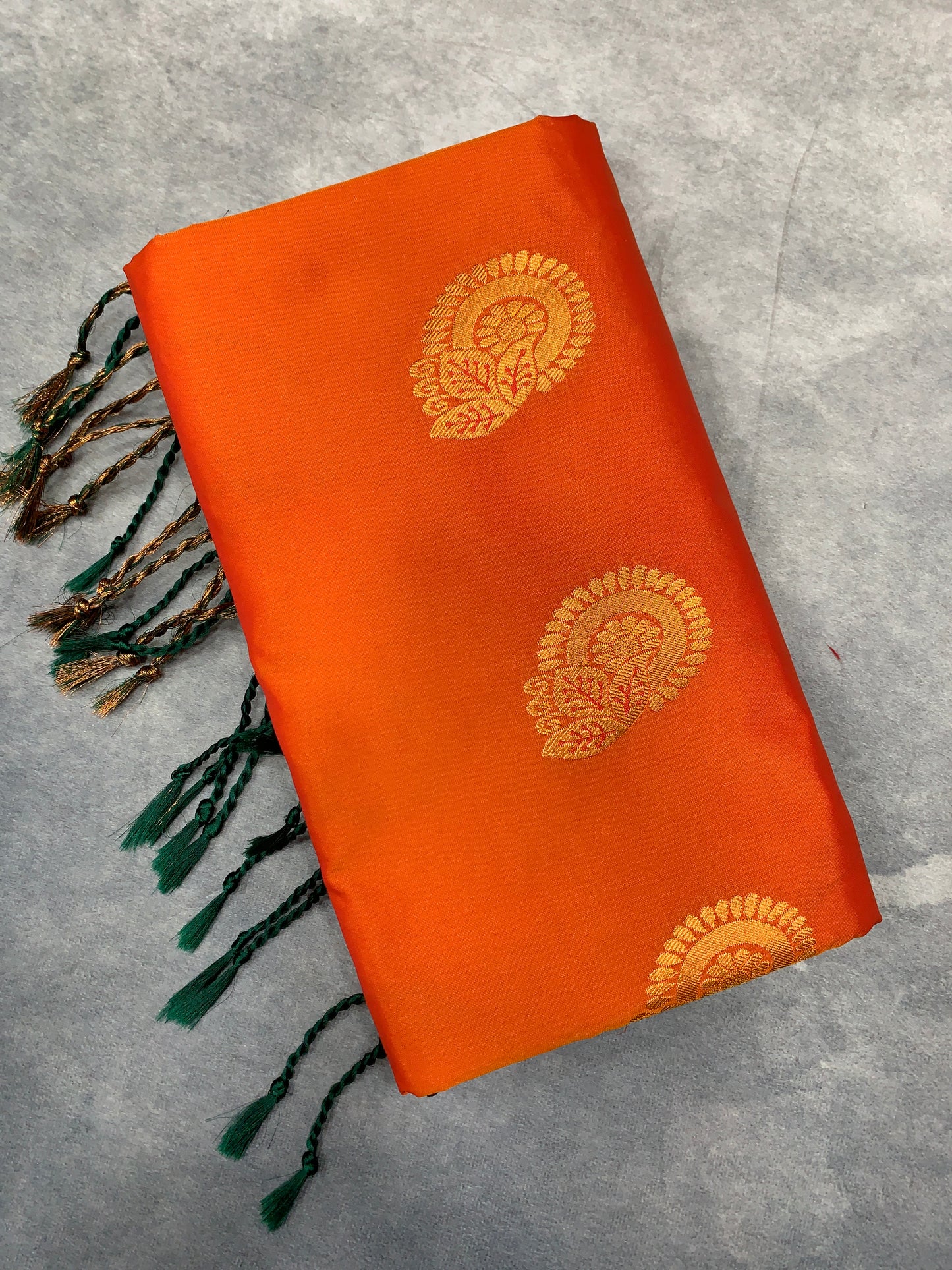 Soft Vegan Silk Saree Mango Yellow Colour with Green and Copper Border