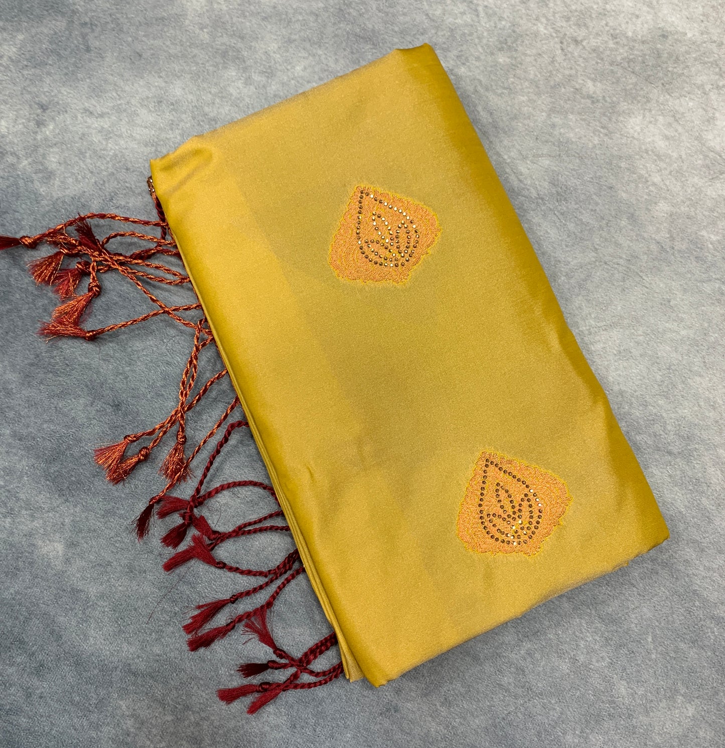 Soft Vegan Silk Saree Golden Colour with Brown and Copper Border