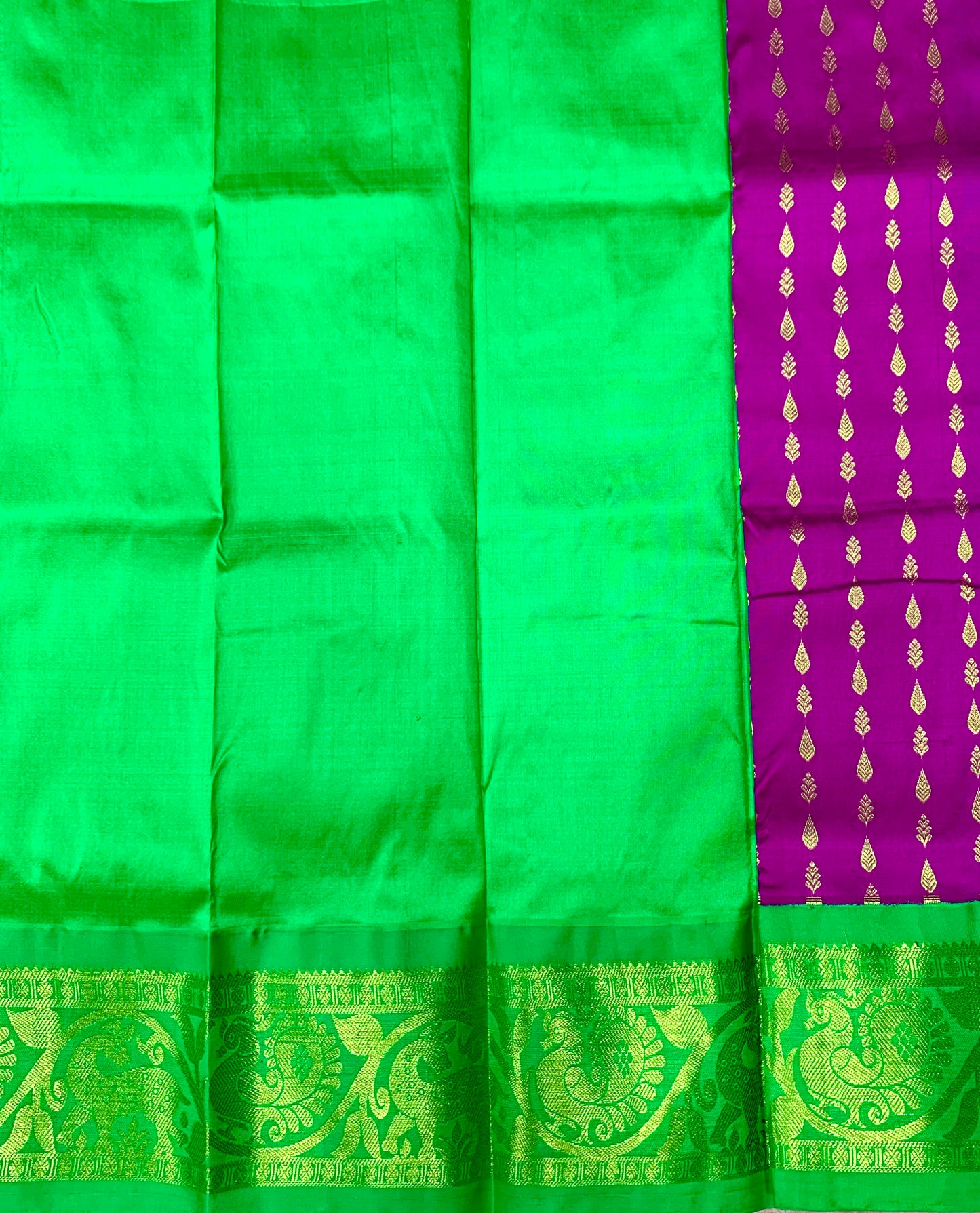 Magenta Shade Pure kanchipuram Kids Pattu Pavadai with Contrast border for Newborn to 2 Years