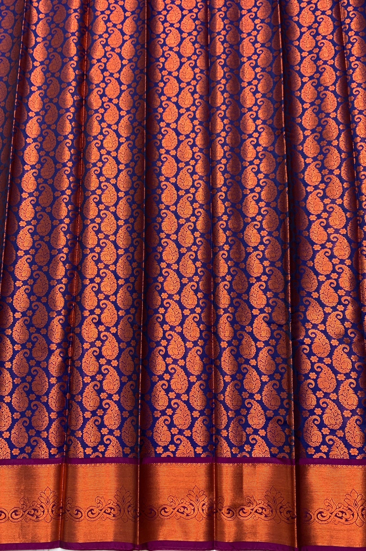 Vegan Silk Saree Blue Colour with Copper and Purple Border