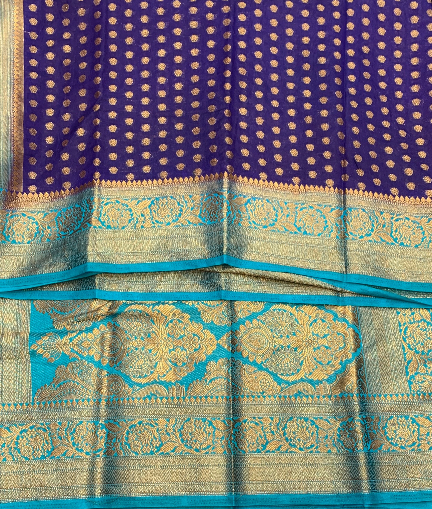 Crepe Saree Navy Blue Colour with Sky Blue Border