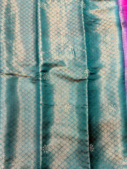 Soft Silk Saree Dark Green Colour with Pink Pallu