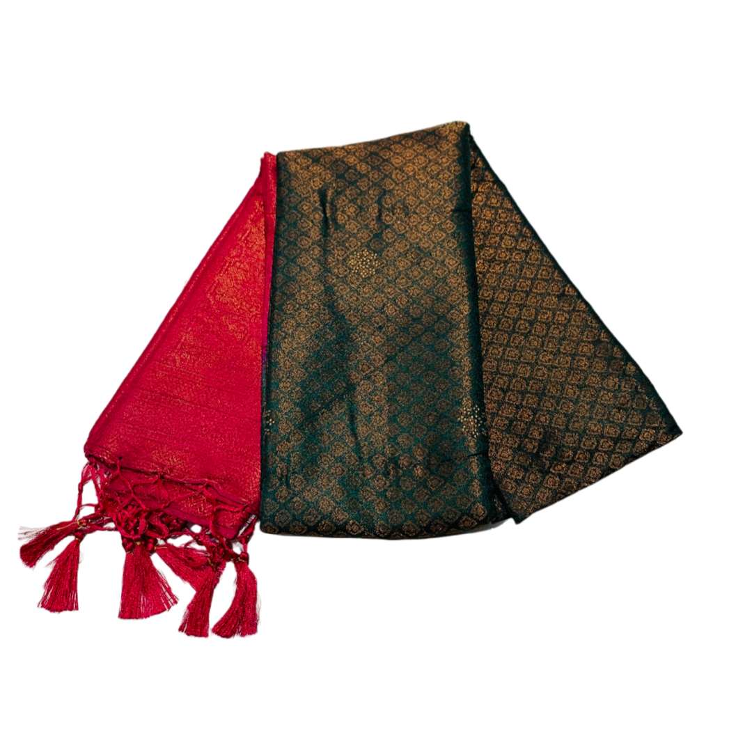 Soft Silk Saree Dark Green Colour with Pink Pallu