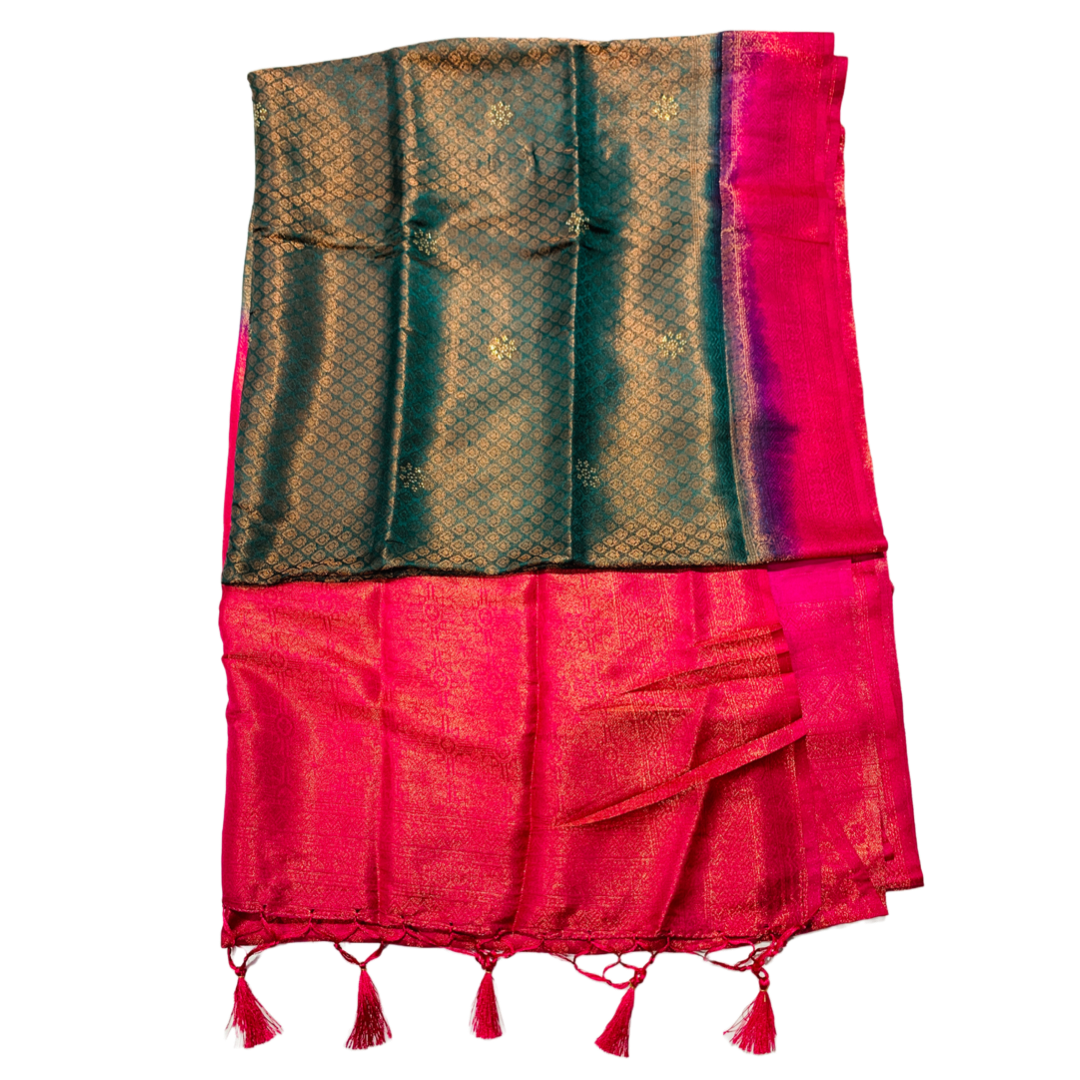 Soft Silk Saree Dark Green Colour with Pink Pallu