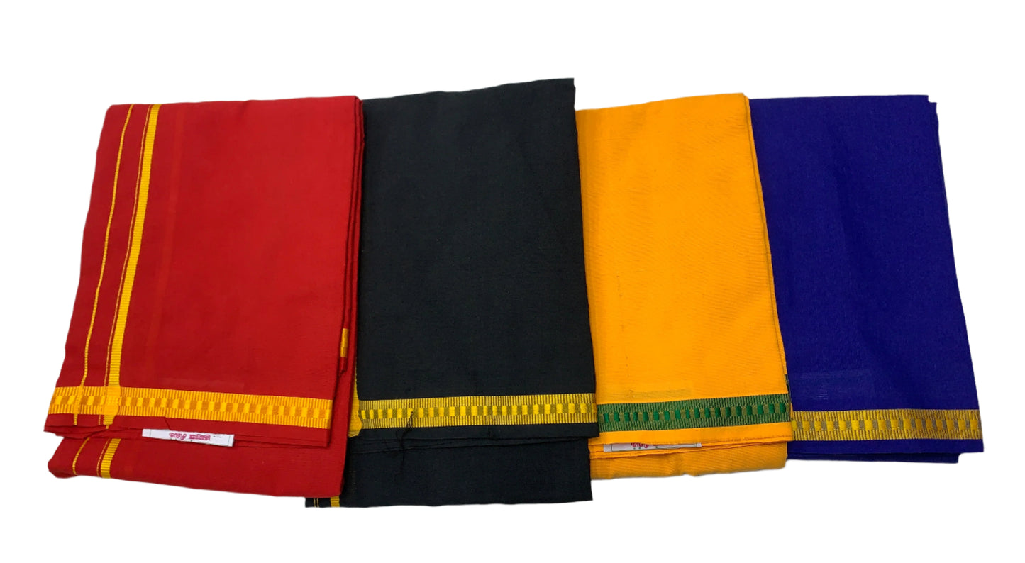 Colour Cotton Dhoti 4 Mulam with Small Border - Pack of 4