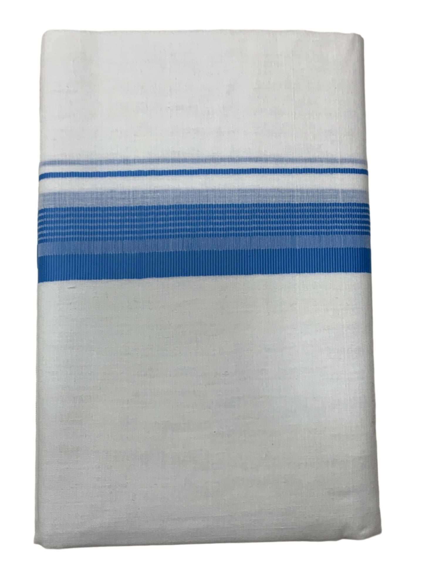 8 Mulam White Cotton Dhoti with Large Sky Blue Border